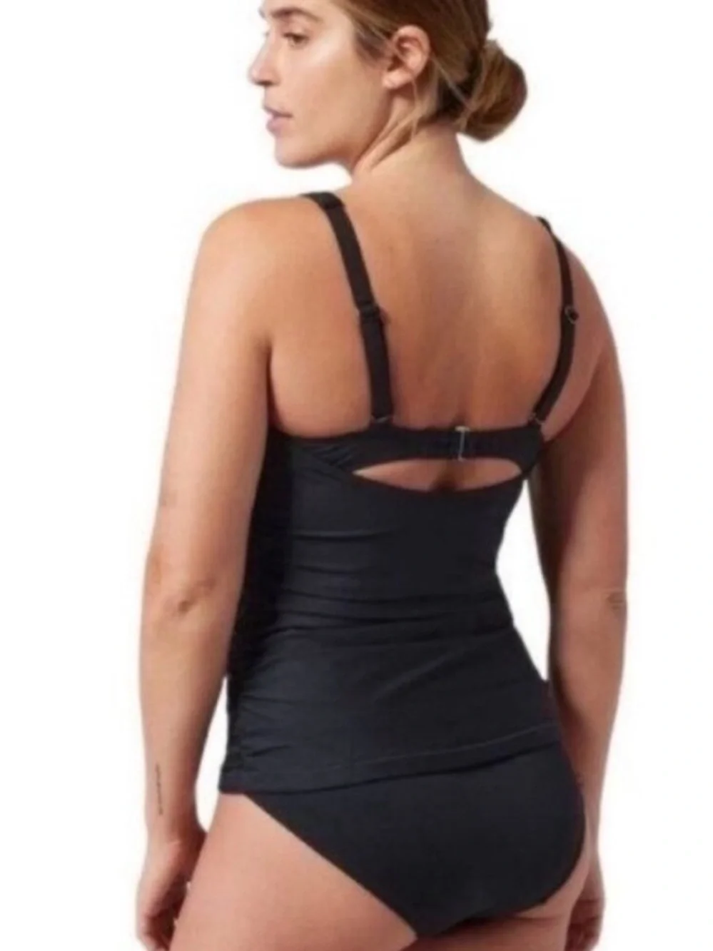 Athleta Square Neck Bra Cup Swim Tankini Top Black UPF 50 32 B/C
